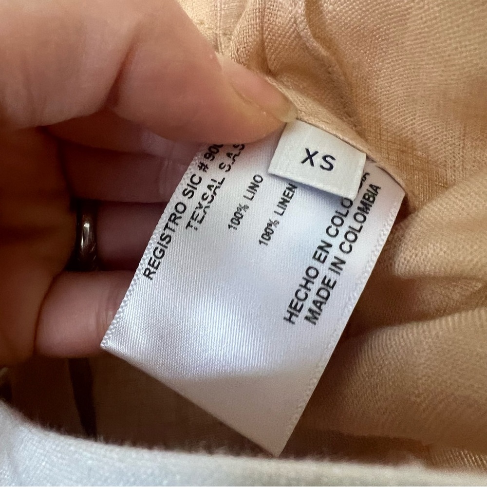 Anthropologie Azulu Vitoria Camel Linen Contrast Colorblock Wrap Dress Sz XS - Picture 5 of 12